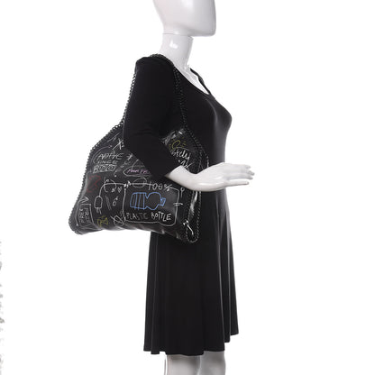 Stella McCartney Faux Grained Leather Graffiti Print Small Falabella Tote Black 2 of 9