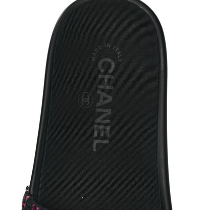 Chanel Tweed Grosgrain Camellia CC Flat Mules 37 Black Pink 7 of 8