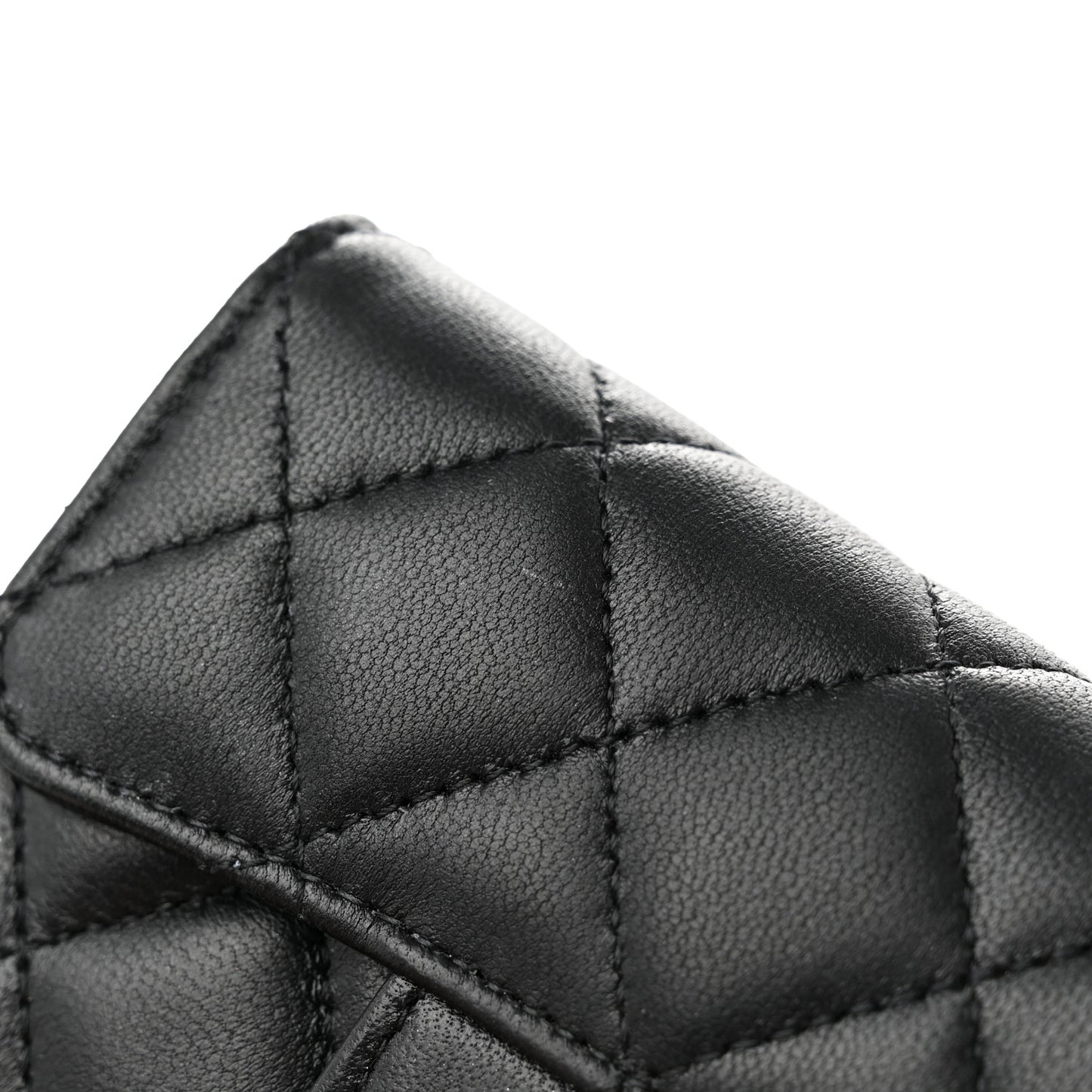 Lambskin Quilted Flap Card Holder Wallet Black