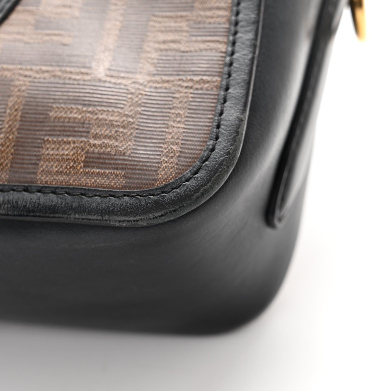 Fendi Glazed Fabric Vitello Century F is Fendi FF 1974 Stamp Patch Camera Case Mogano Panna Black 18 of 18