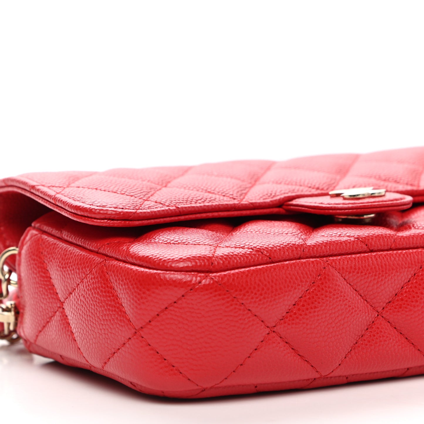 Caviar Quilted Flap Phone Holder With Chain Red