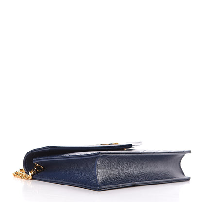 Saint Laurent Grain De Poudre Matelasse Chevron Monogram Envelope Chain Wallet Navy 4 of 10