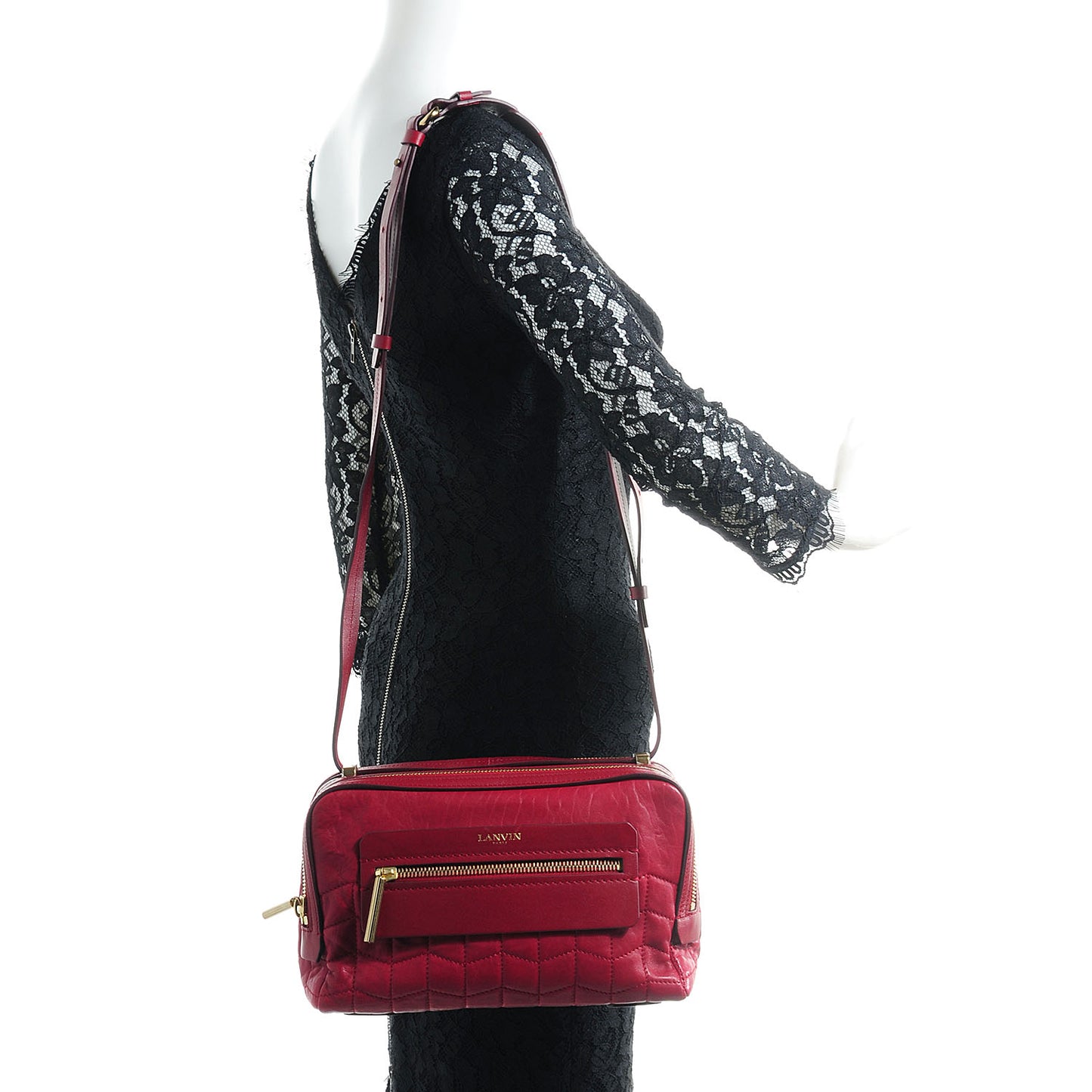 Leather Padam Double Zip Bag Red