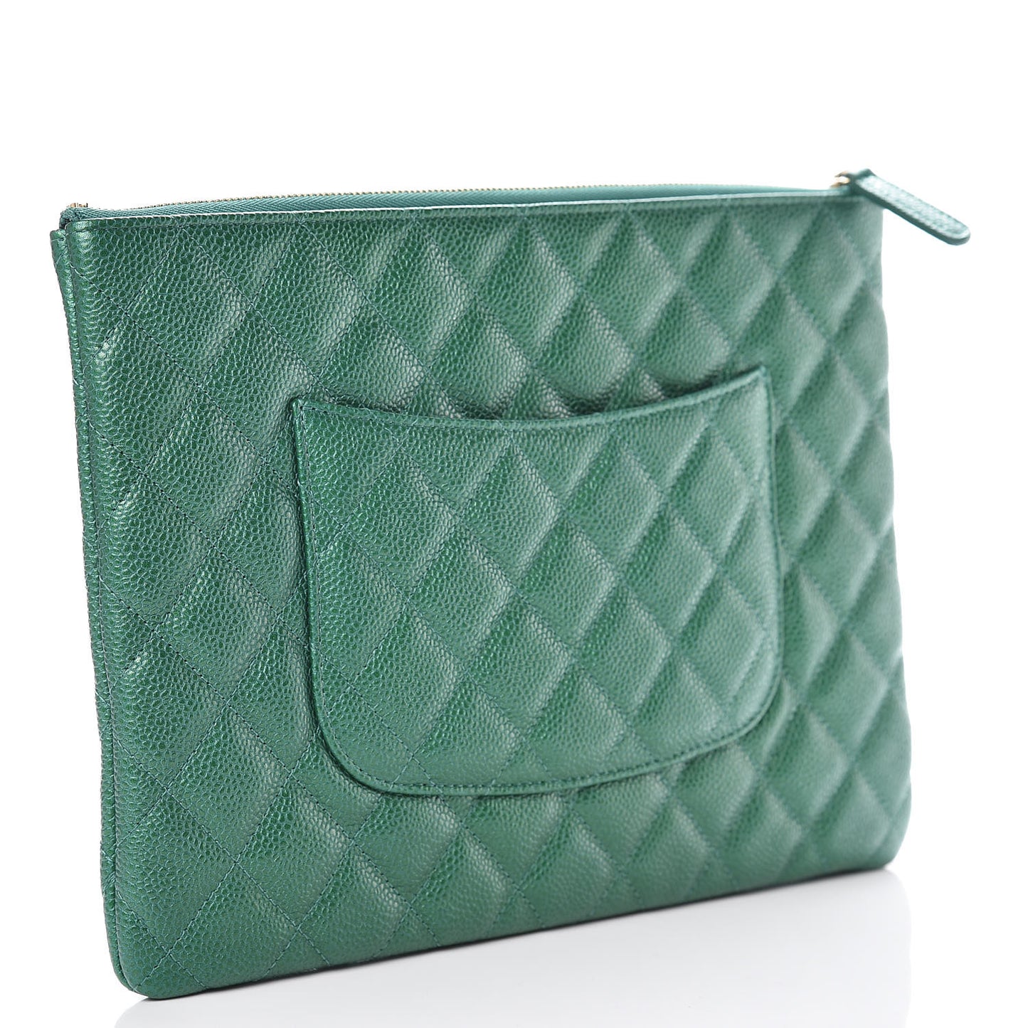 Metallic Caviar Quilted Medium Cosmetic Case Green