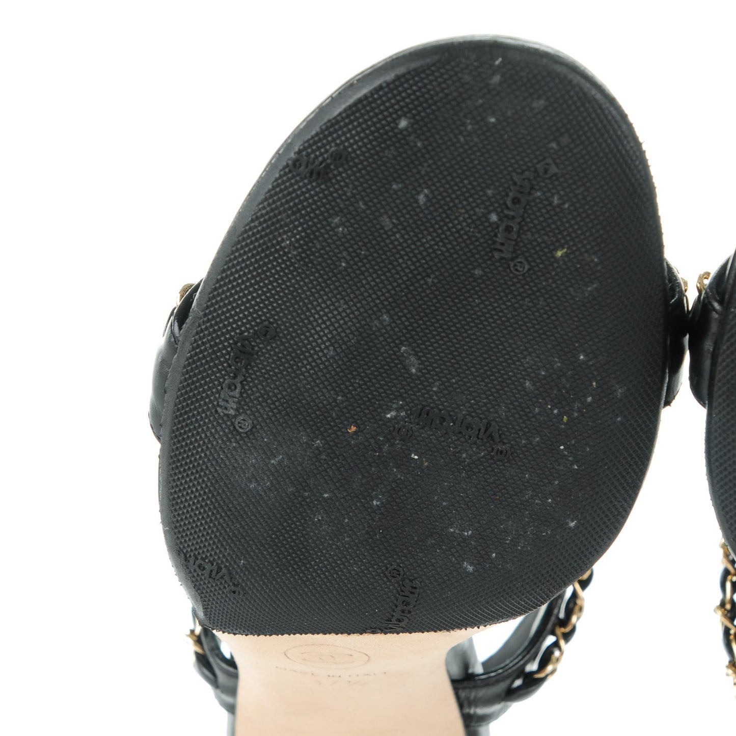 Crumpled Calfskin Chain Sandals 37.5 Black