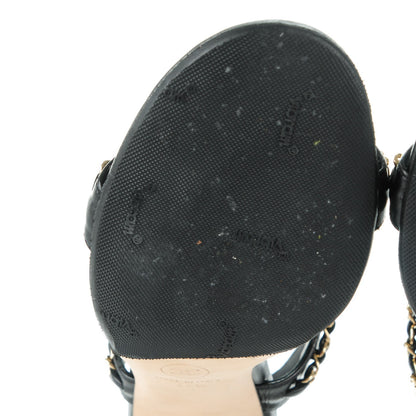 Chanel Crumpled Calfskin Chain Sandals 37.5 Black 6 of 9