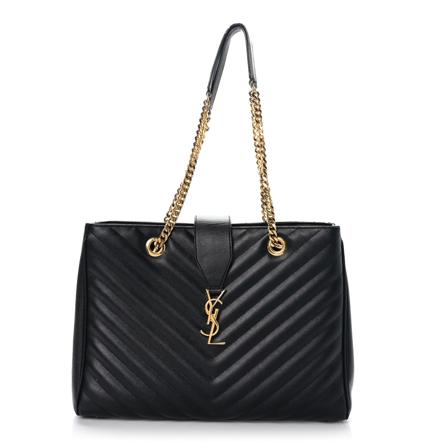 Grain De Poudre Matelasse Chevron Monogram Shopping Bag Black