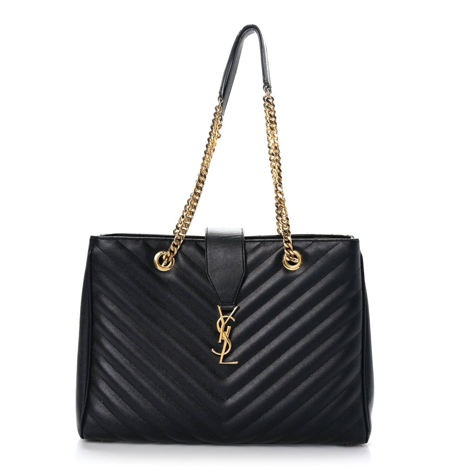 Saint Laurent Grain De Poudre Matelasse Chevron Monogram Shopping Bag Black 1 of 10