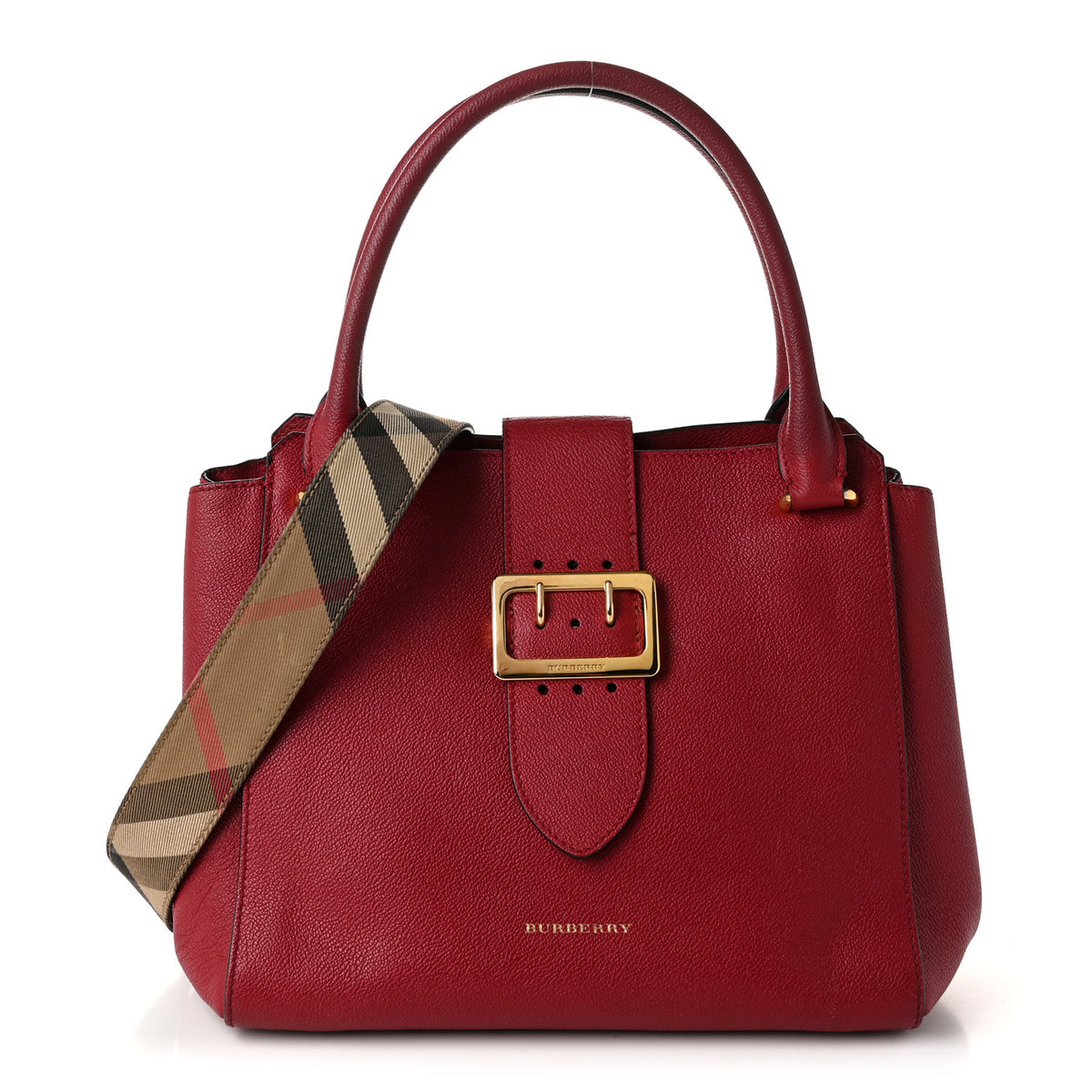 Burberry Soft Grain Calfskin Medium Buckle Tote Parade Red 2 of 21