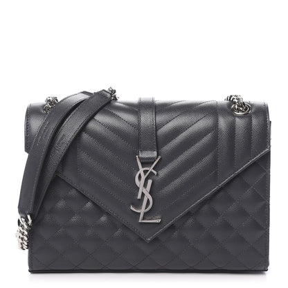 Saint Laurent Grain De Poudre Textured Mixed Matelasse Medium Triquilt Monogram Satchel Earth 1 of 9