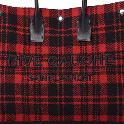 Saint Laurent Wool Tartan Rive Gauche Tote Red Black 10 of 10