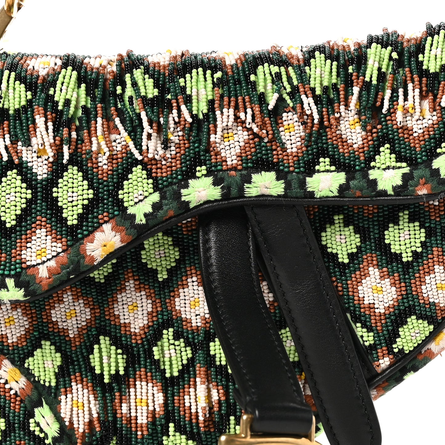 Beaded Fringe Mini Saddle Bag Green Multicolor