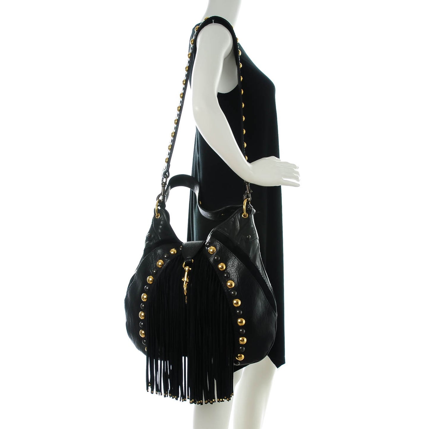 Calfskin Suede Fringe Babouska Hobo Black