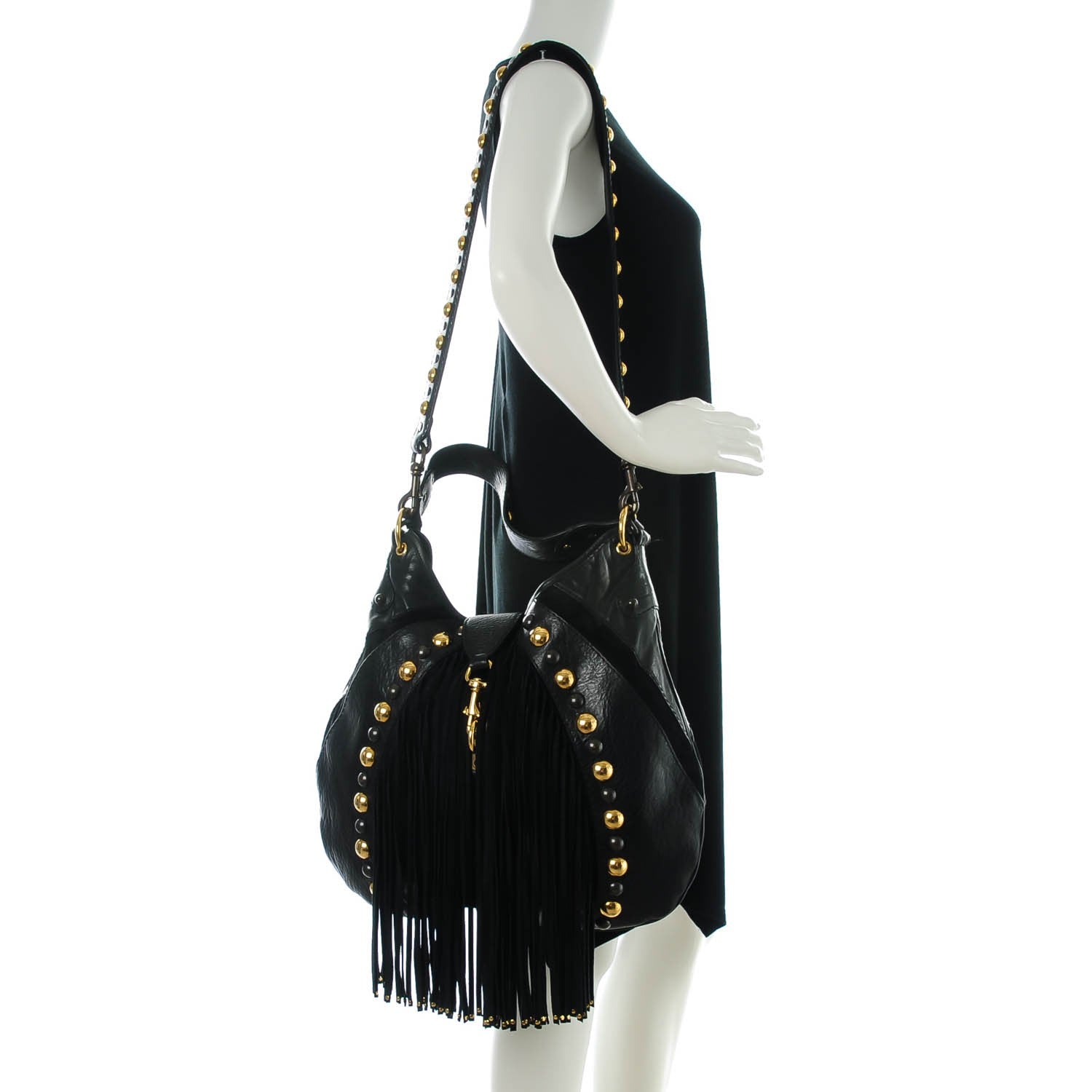 Gucci Calfskin Suede Fringe Babouska Hobo Black 2 of 8