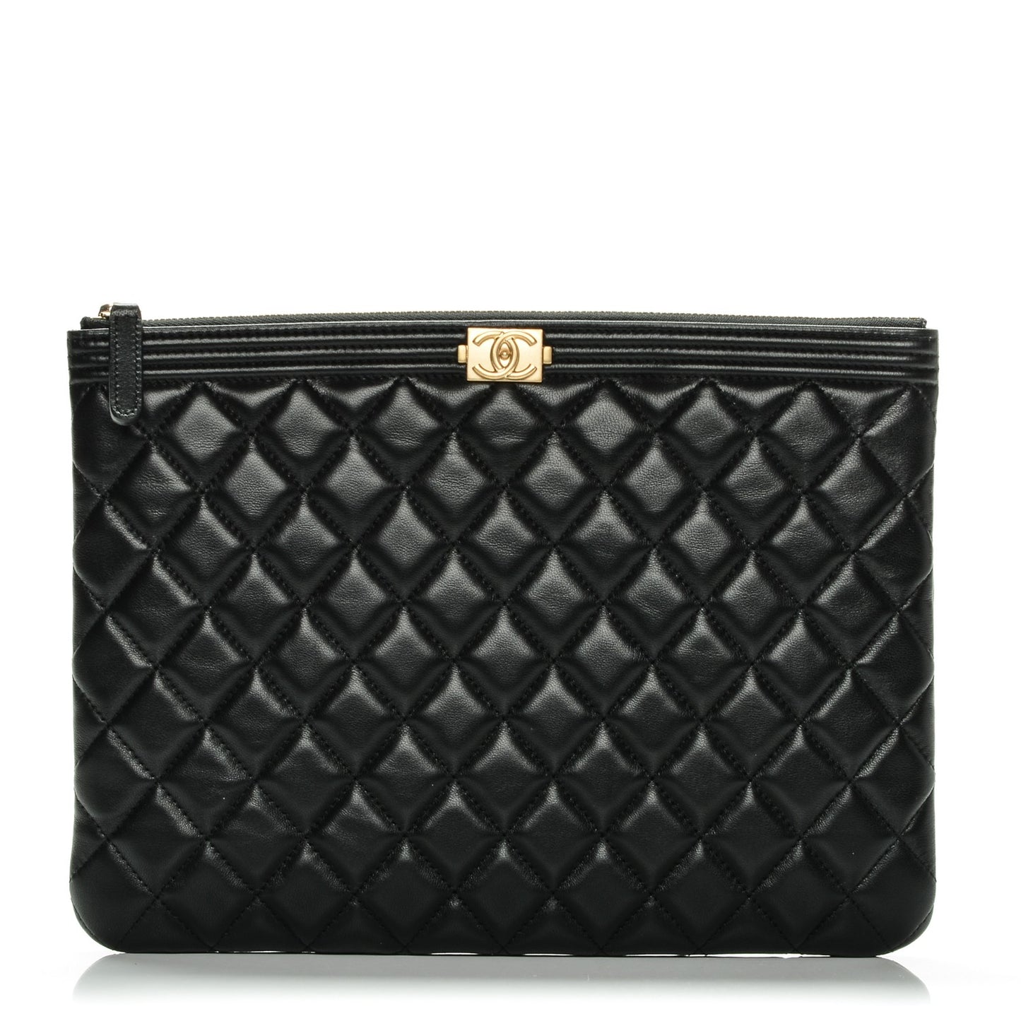 Lambskin Quilted Medium Boy Cosmetic Case Black