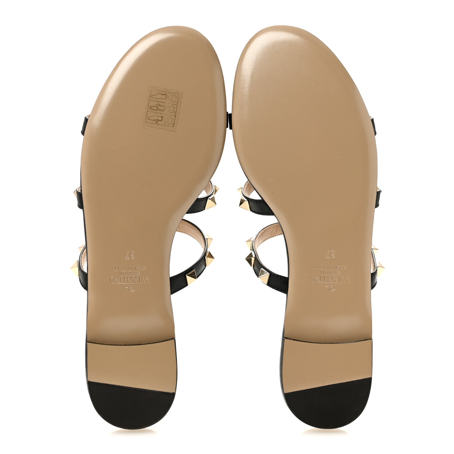 Nappa Rockstud Caged Flat Slide Sandals 37 Black