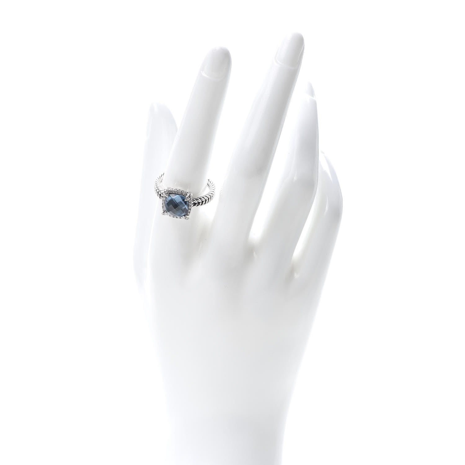 David Yurman Sterling Silver Diamond Hampton Blue Topaz 9mm Chatelaine Pave Bezel Ring 59 8.75 2 of 6