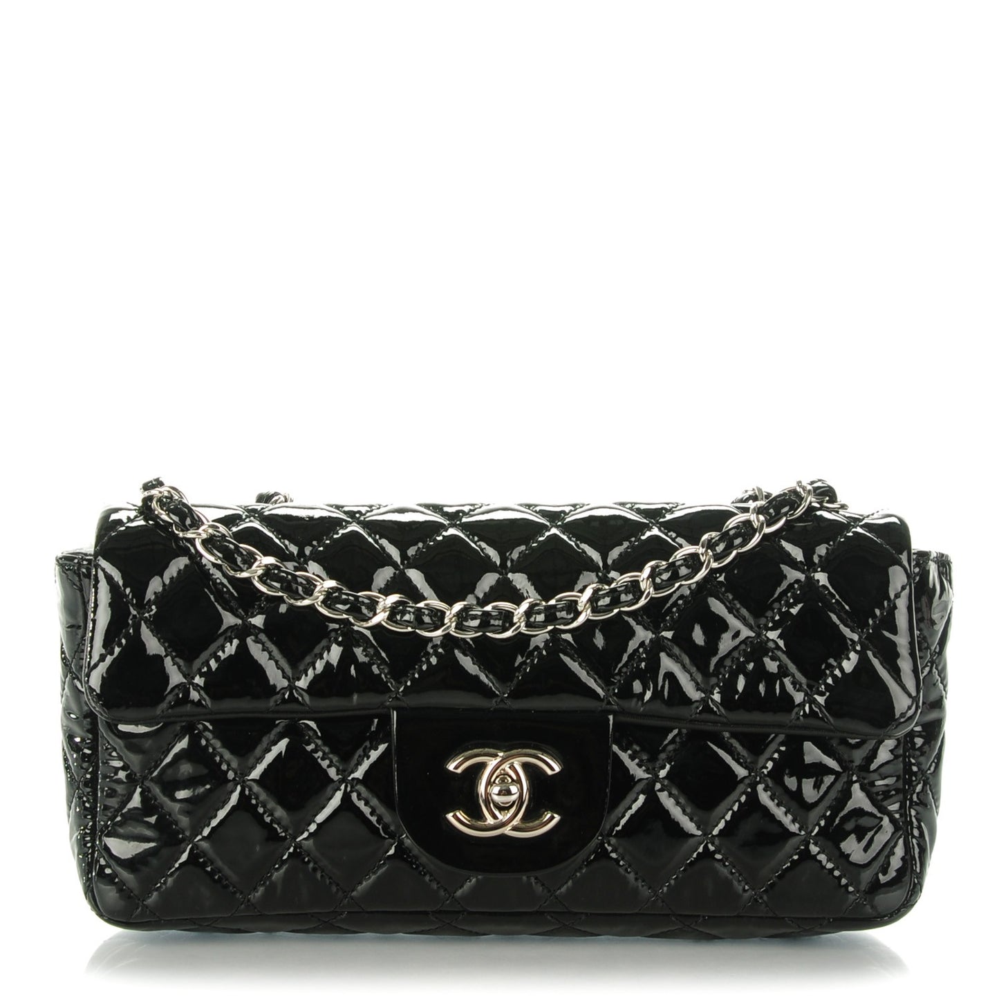 Patent Quilted East West Flap Black