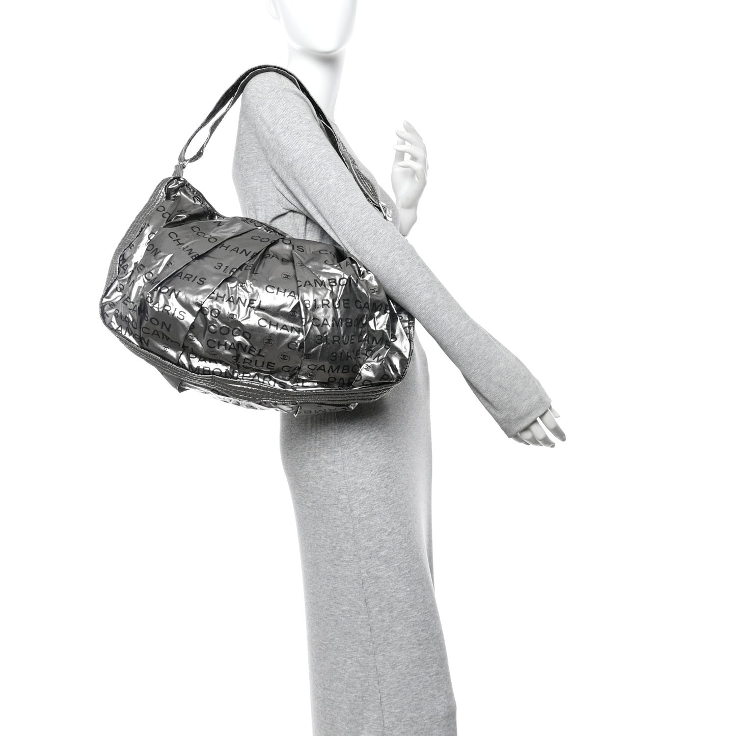Metallic Coated Canvas Unlimited Ligne Shoulder Bag Silver