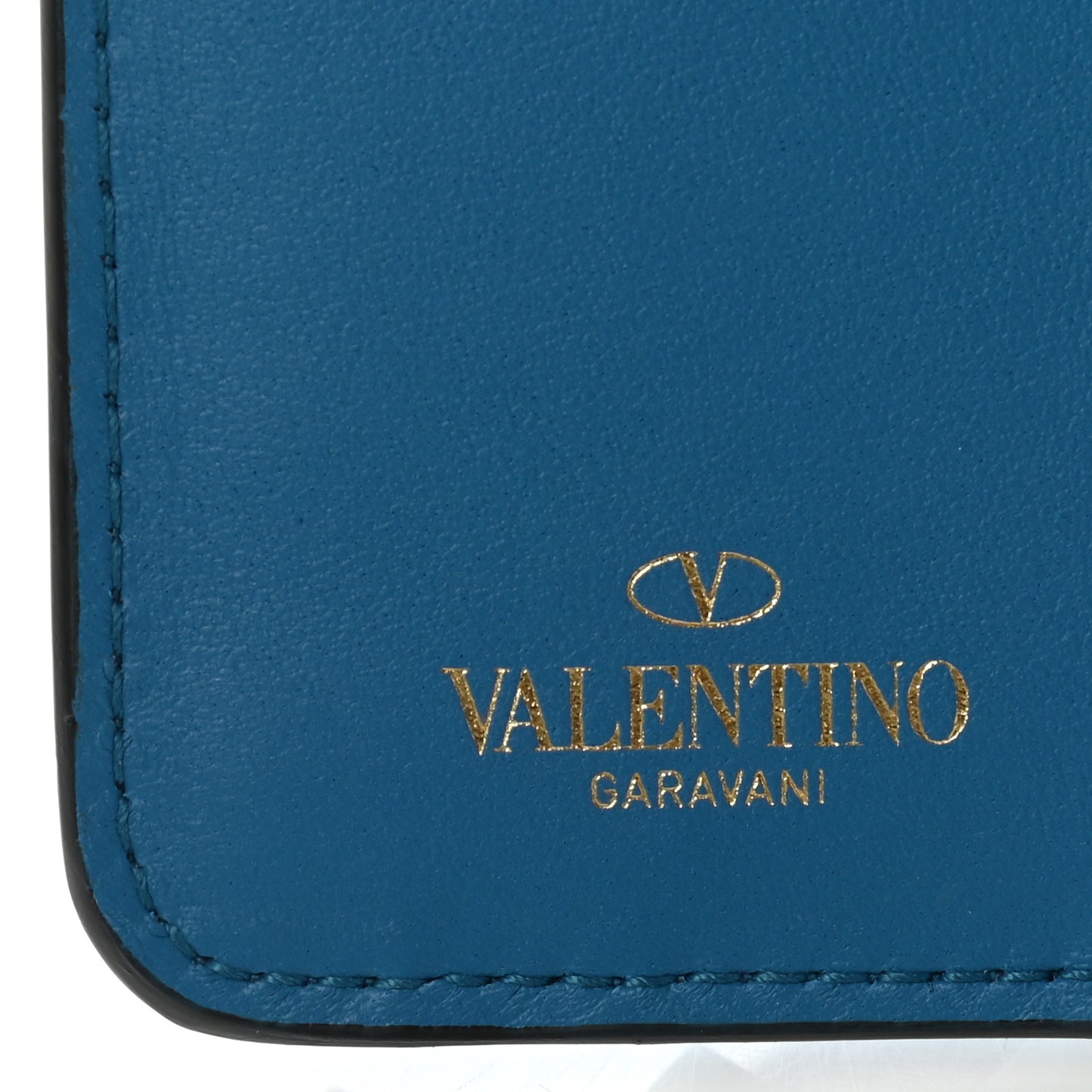 Calfskin Rockstud Compact Zip Around Wallet Light Blue