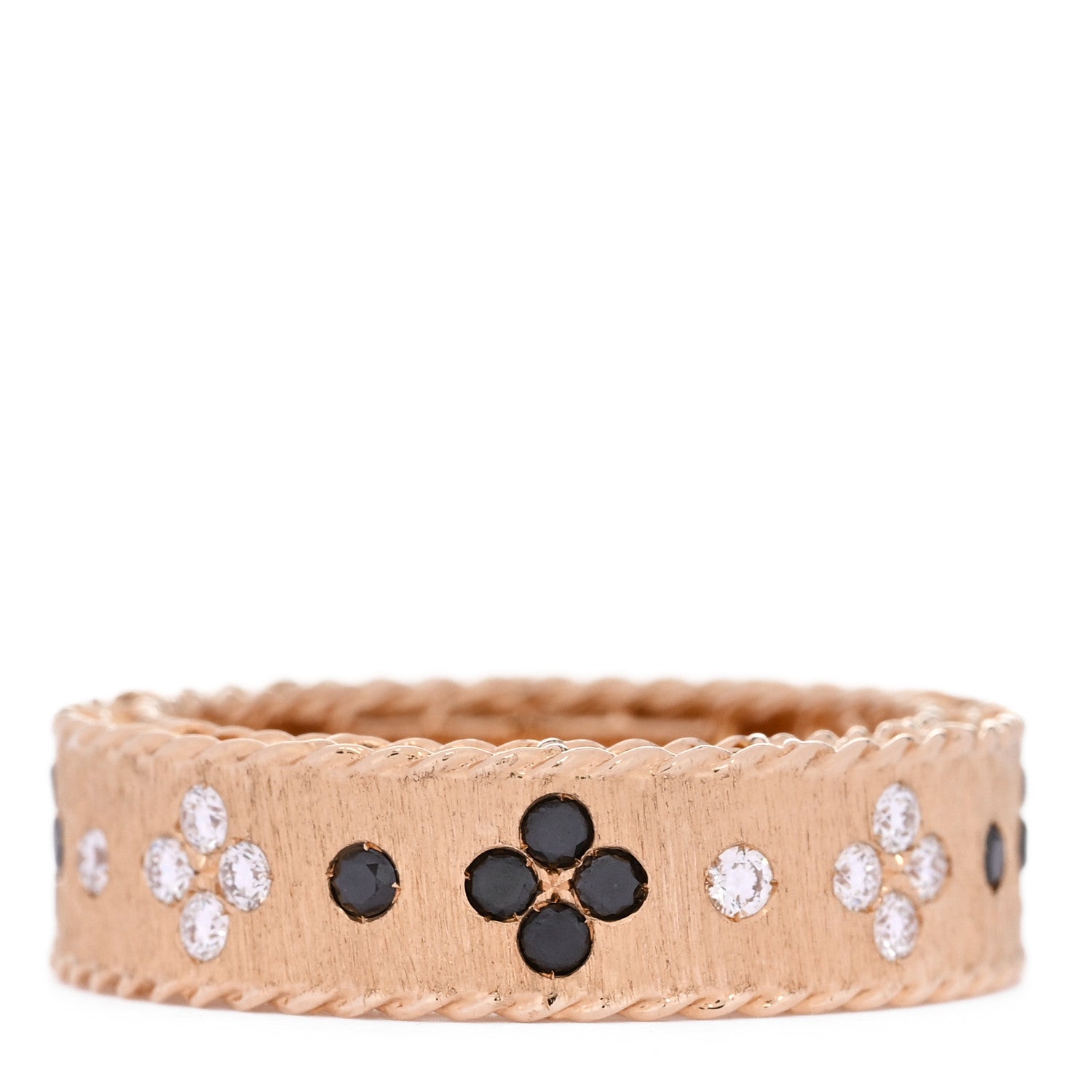 Roberto Coin 18K Rose Gold Black Diamond Love in Verona Satin Band Ring 53 6.5 1 of 4