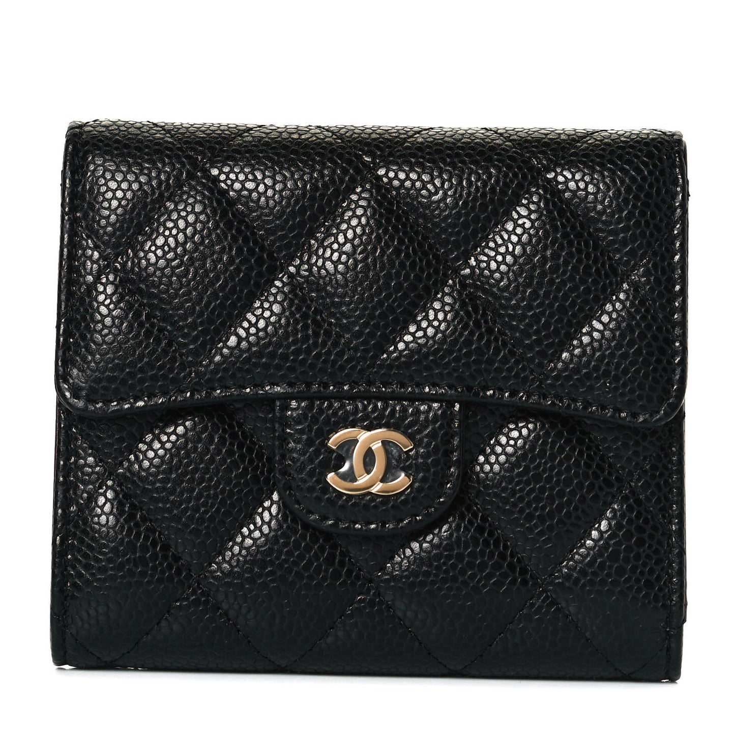 Caviar Quilted Compact Flap Wallet Black