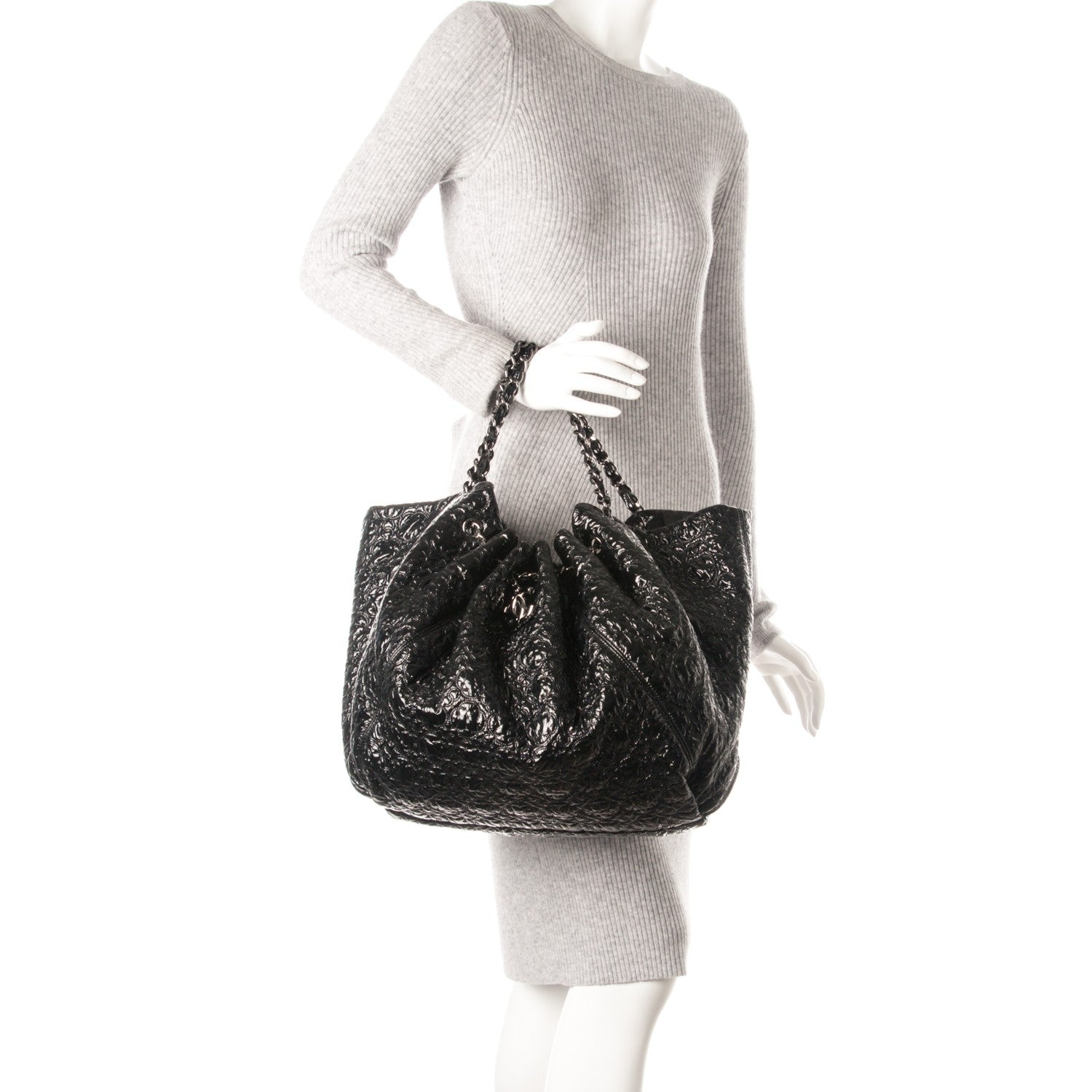Chanel Vinyl Graphic Edge Tote Black 2 of 7