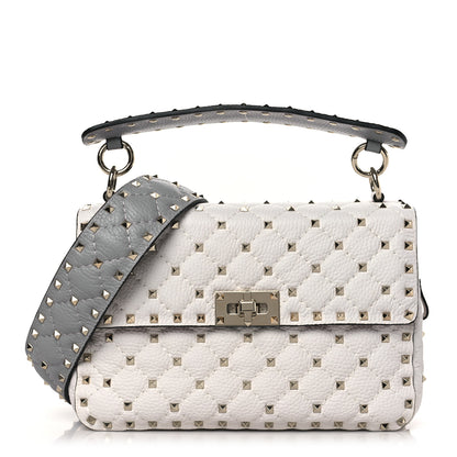 Valentino Garavani Grained Calfskin Medium Rockstud Spike Shoulder Bag White Grey 1 of 8
