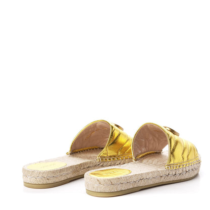 Gucci Metallic Nappa Matelasse GG Marmont Espadrille Slide Sandals 37.5 Oro 4 of 11