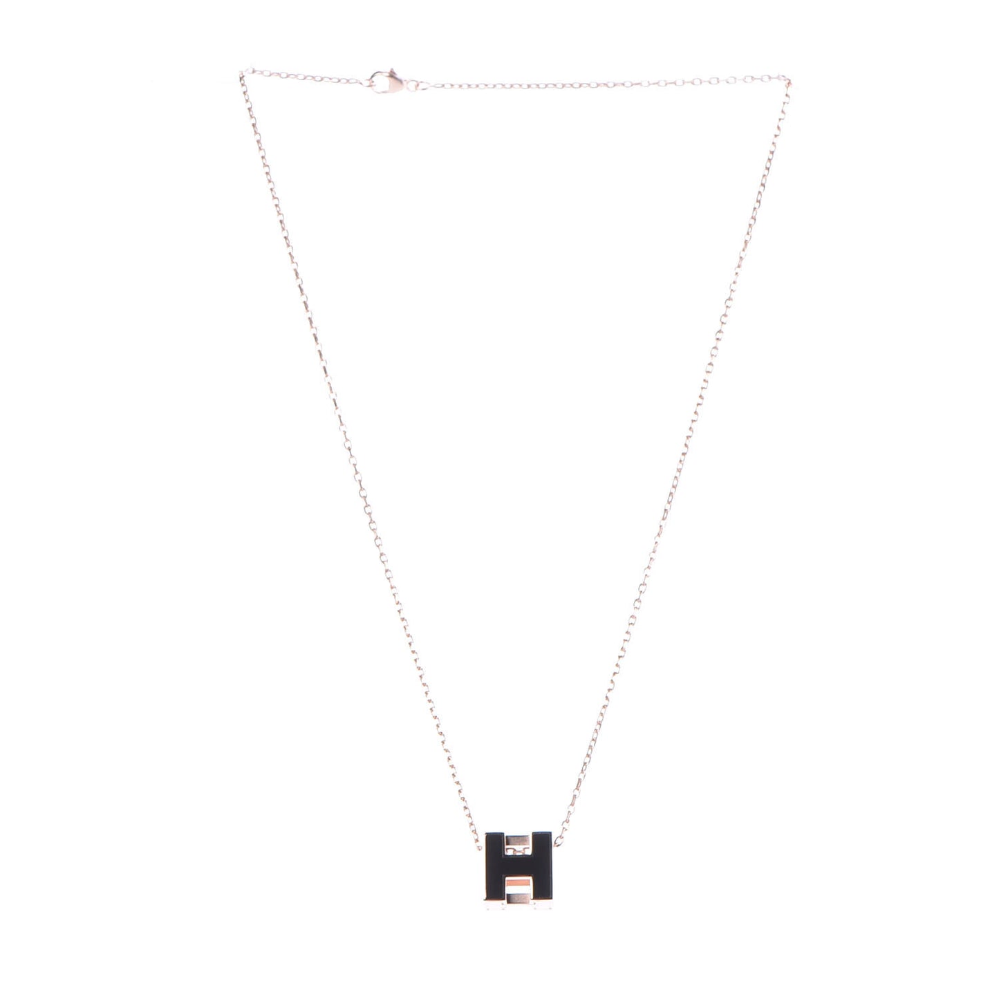 Rose Gold Lacquered Cage d'H Pendant Necklace Black