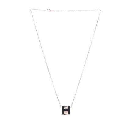 Hermes Rose Gold Lacquered Cage d'H Pendant Necklace Black 3 of 7