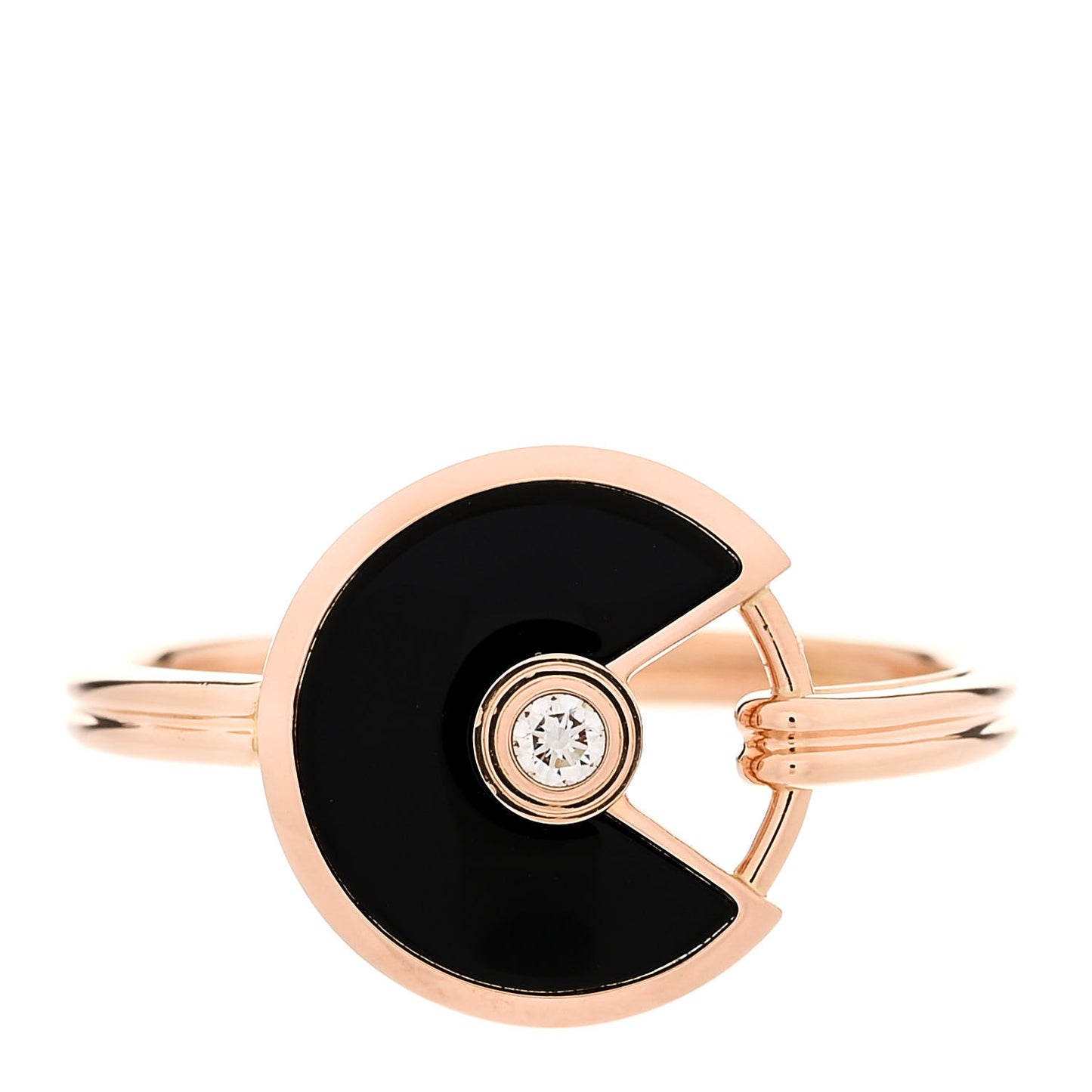18K Pink Gold Diamond Black Onyx Amulette de Cartier Ring 54 6.75