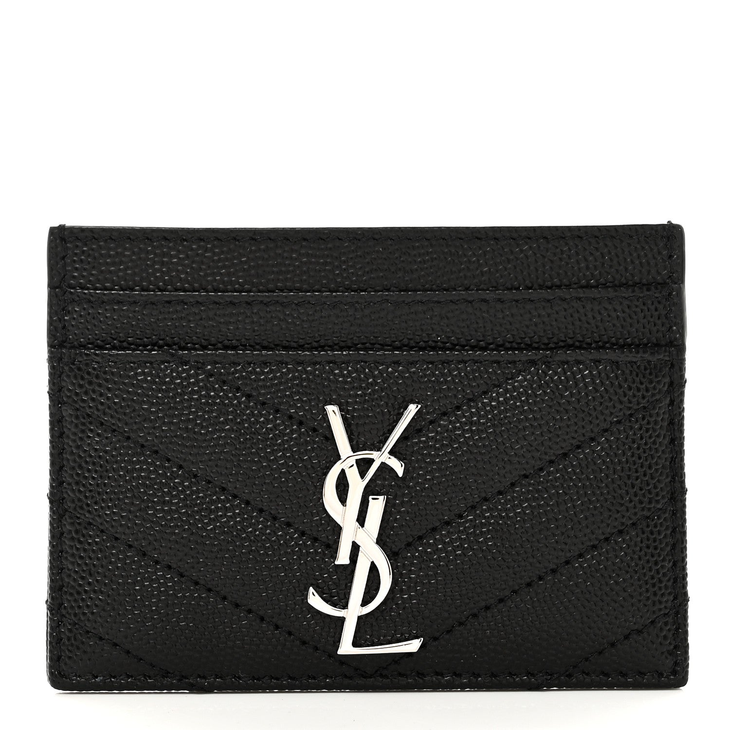 Saint Laurent Grain De Poudre Matelasse Chevron Monogram Credit Card Case Black 8 of 8