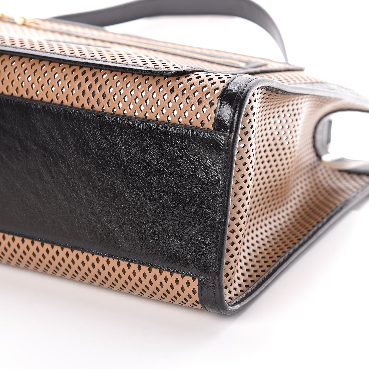 Fendi Vitello Liberty Glossy Lambskin Perforated Medium Runaway Shopper Tote Sand Mimosa Black 6 of 9
