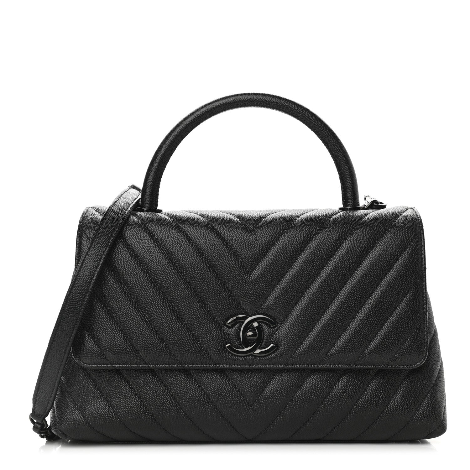 Chanel Caviar Chevron Quilted Small Coco Handle Flap So Black 1 of 9