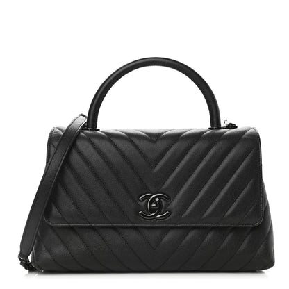 Chanel Caviar Chevron Quilted Small Coco Handle Flap So Black 1 of 9