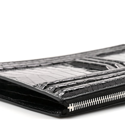 Hermes Shiny Porosus Crocodile Lisse Kelly Cadena Clutch Black 9 of 11