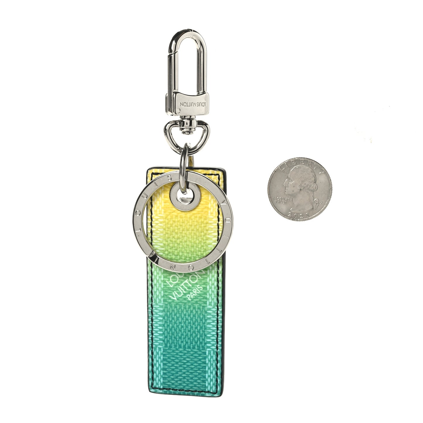 Damier Stripes Tab Key Holder Bag Charm Green