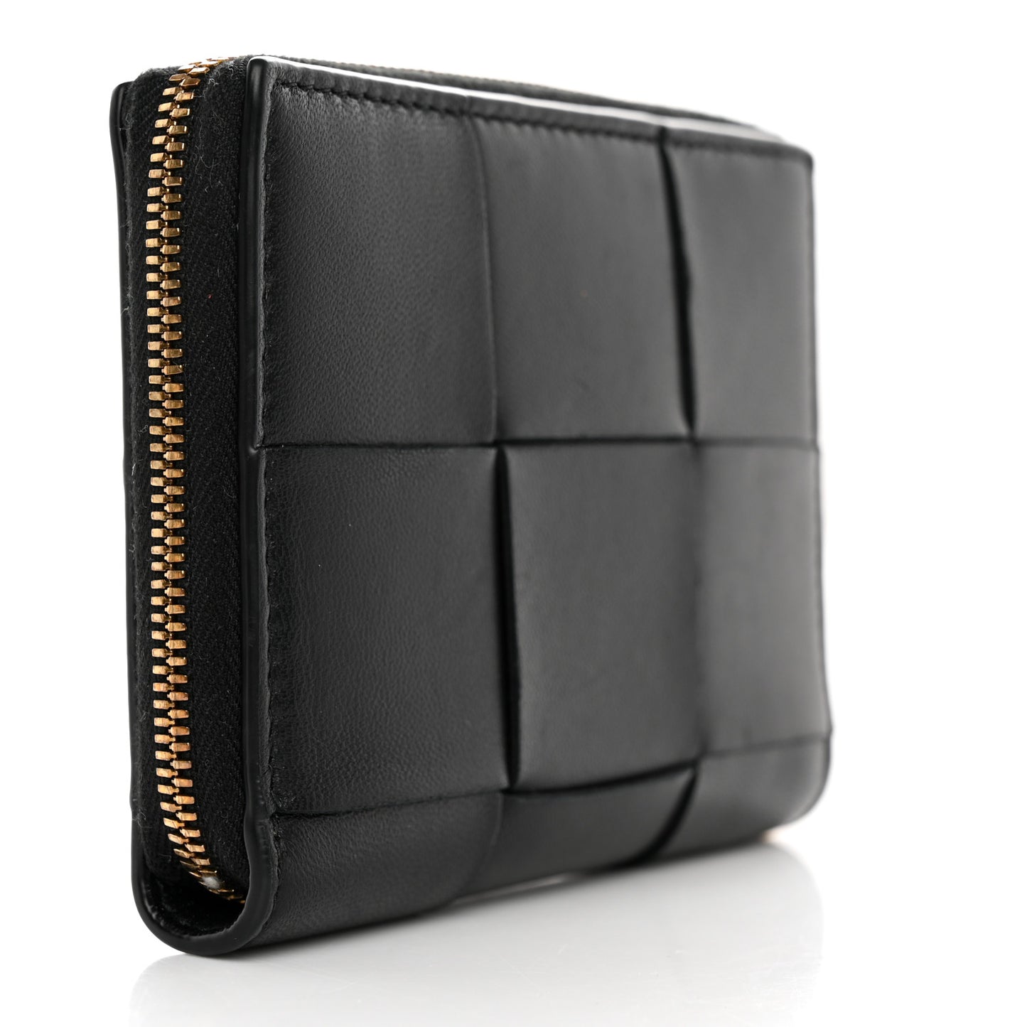 Calfskin Maxi Intreccio Zip Around Wallet Black