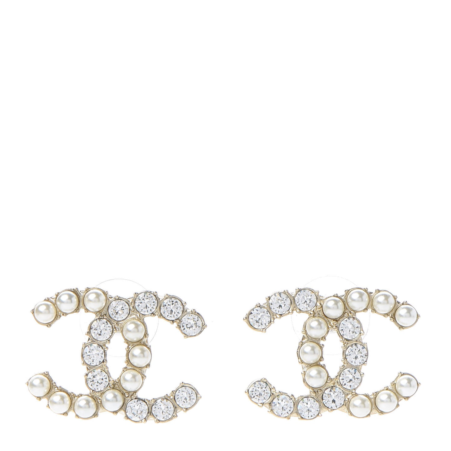 Crystal Pearl CC Dazzling Domino Earrings Gold