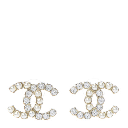 Chanel Crystal Pearl CC Dazzling Domino Earrings Gold 1 of 5