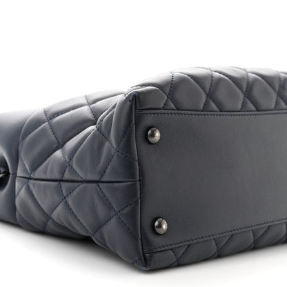 Chanel Calfskin Tweed Quilted Small Tote Navy Multicolor 9 of 12