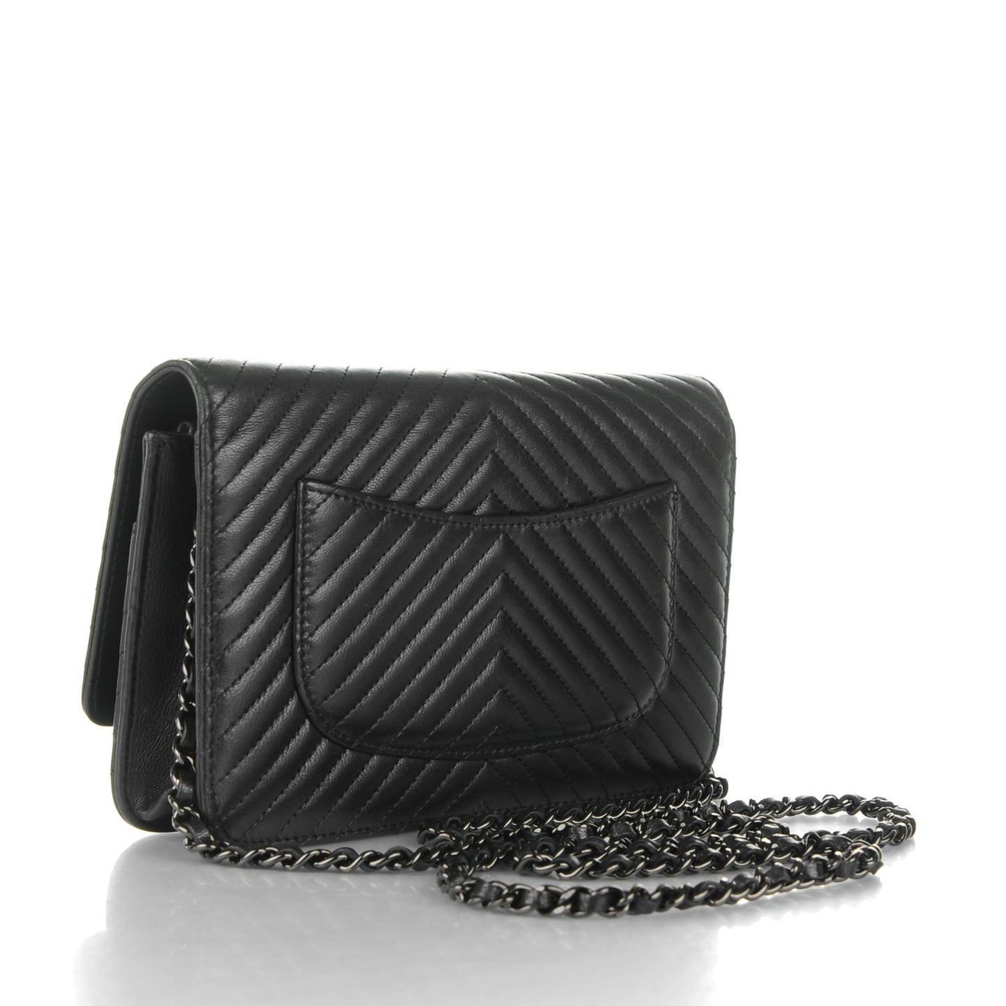 Lambskin Chevron Wallet On Chain WOC Black