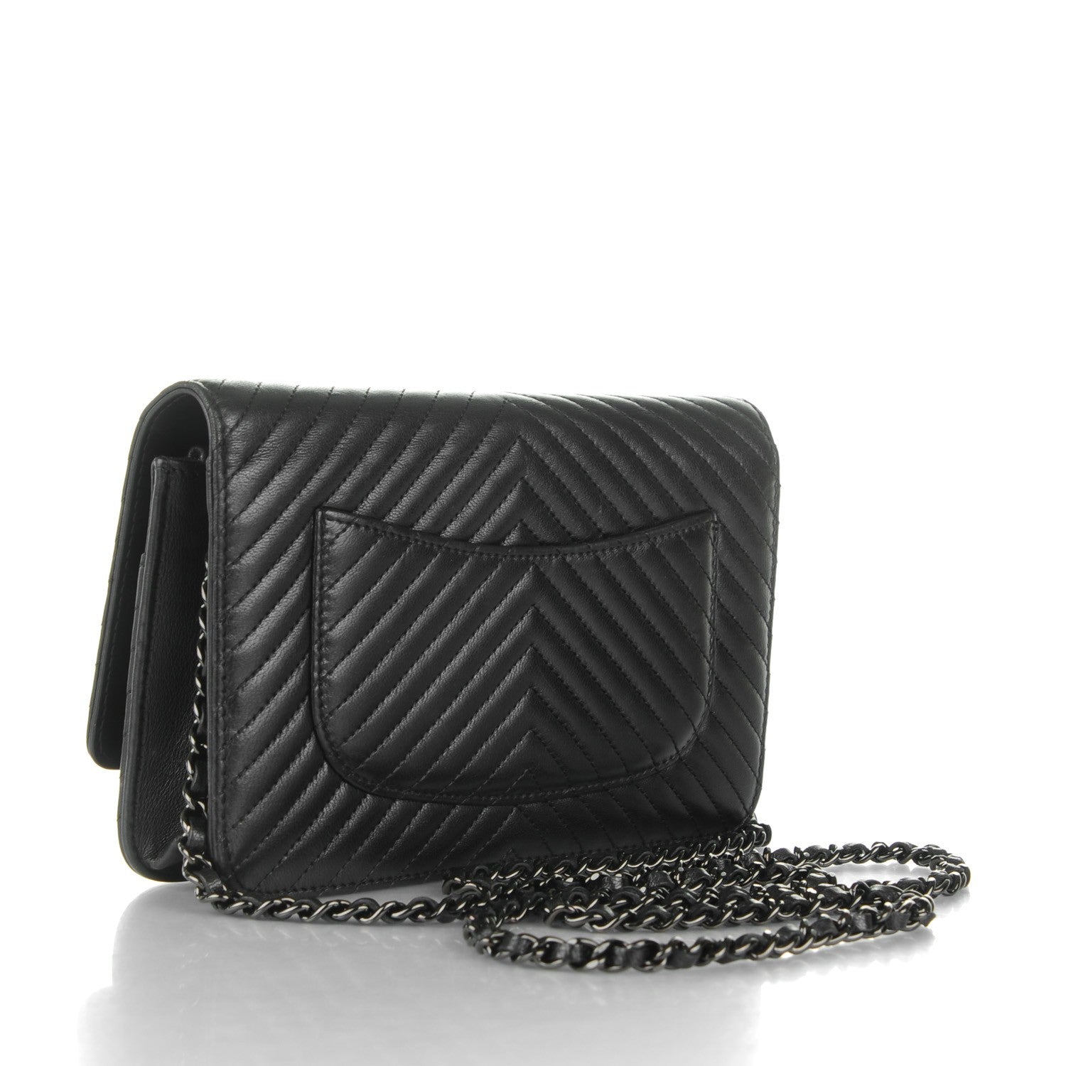 Chanel Lambskin Chevron Wallet On Chain WOC Black 3 of 10