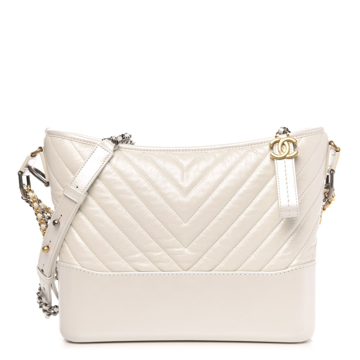 Aged Calfskin Chevron Quilted Medium Gabrielle Hobo White