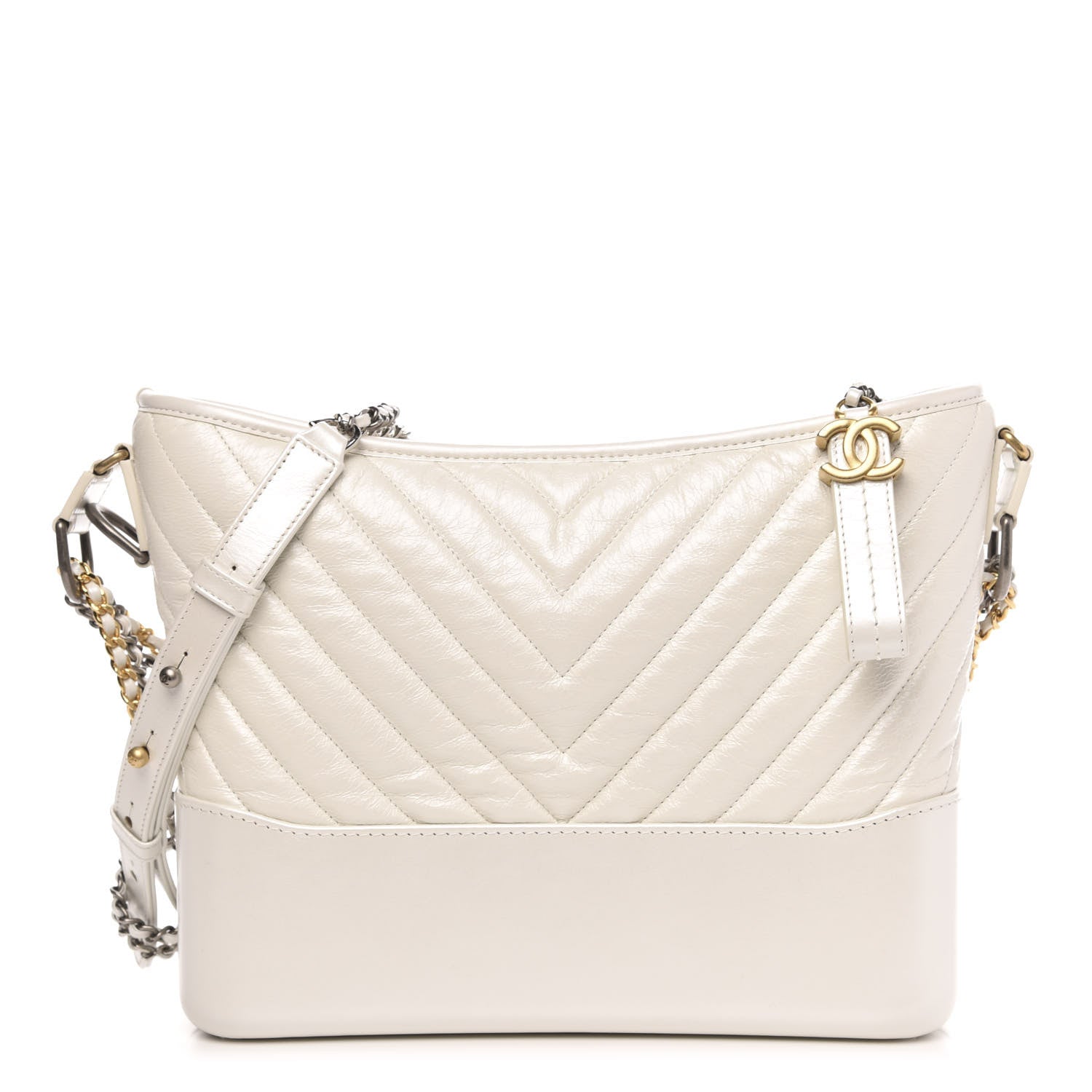 Chanel Aged Calfskin Chevron Quilted Medium Gabrielle Hobo White 1 of 9