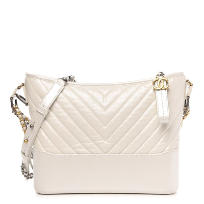 Chanel Aged Calfskin Chevron Quilted Medium Gabrielle Hobo White 1 of 9