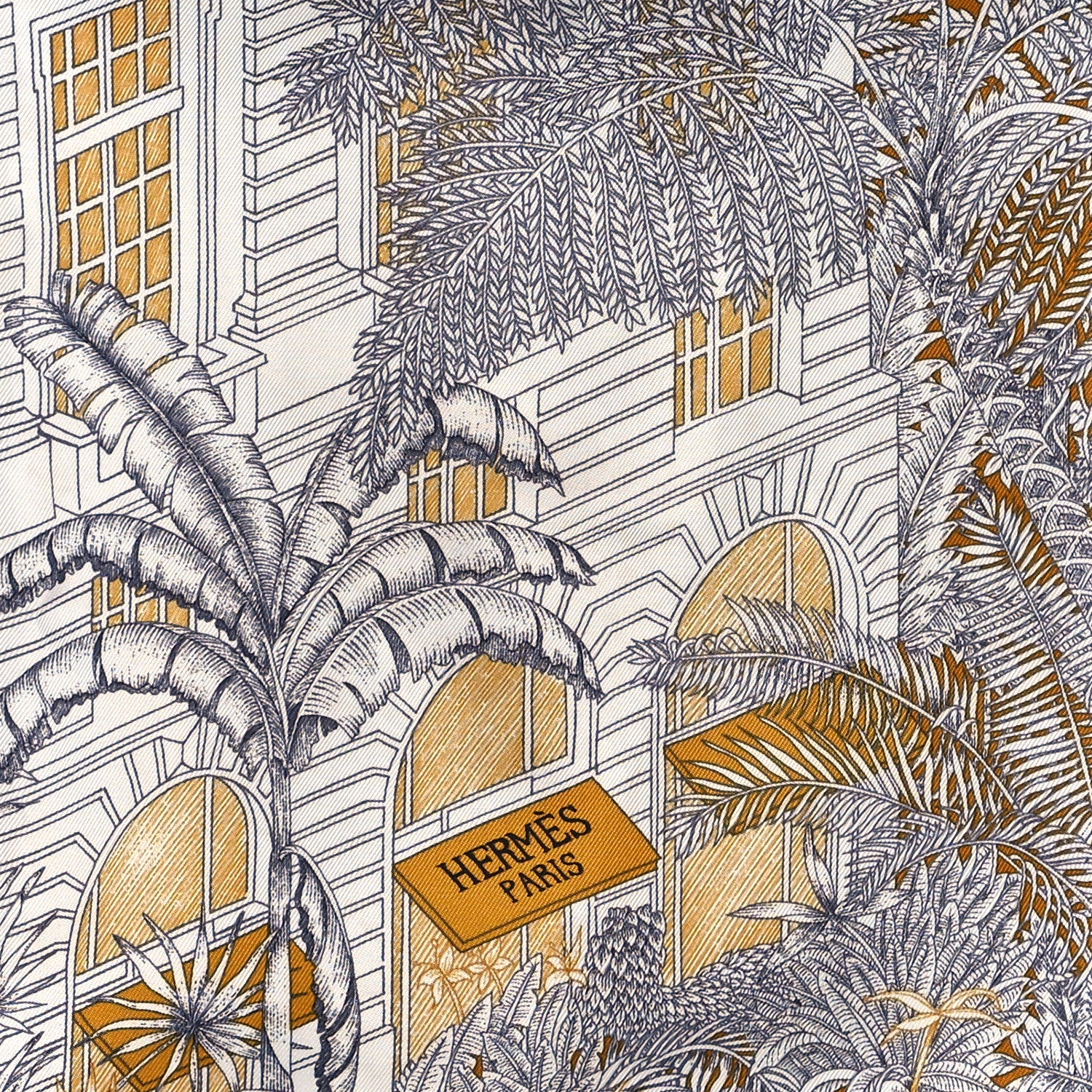 Hermes Silk Faubourg Tropical Scarf 90 Sepia White Caramel 2 of 5