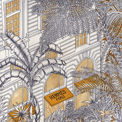 Hermes Silk Faubourg Tropical Scarf 90 Sepia White Caramel 2 of 5
