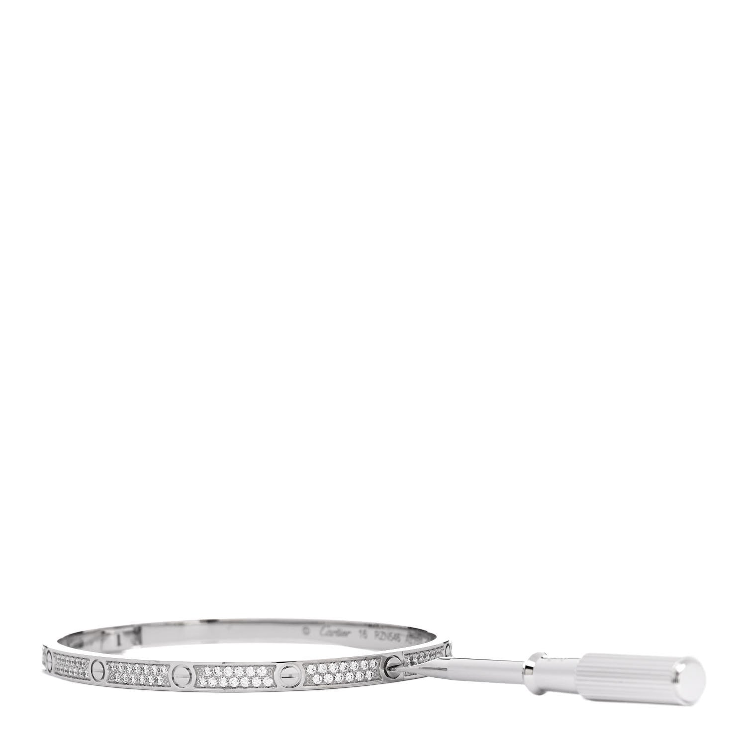 Cartier 18K White Gold Diamond Small LOVE Paved Bracelet 16 3 of 4